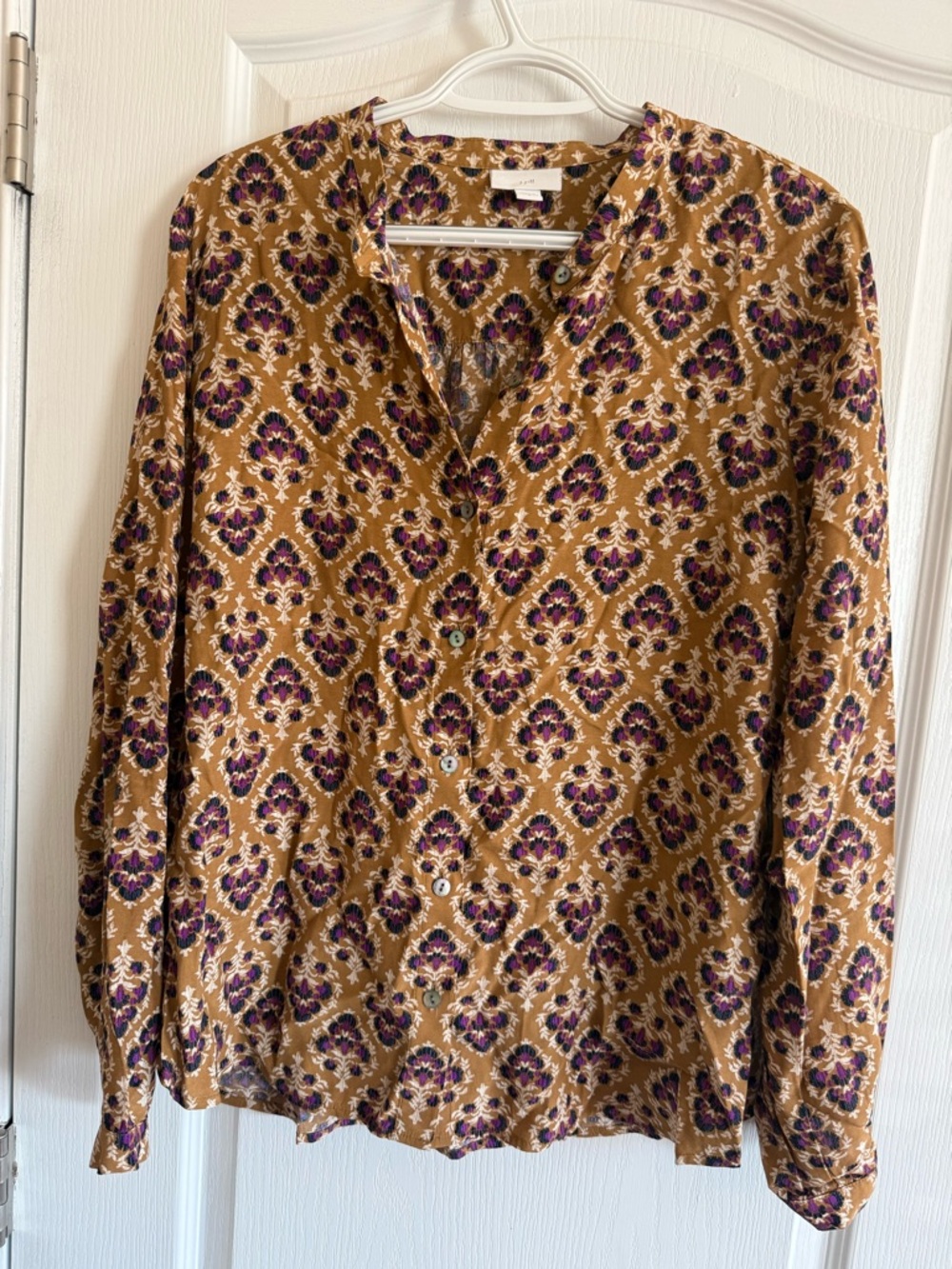 J. Jill Mustard Floral Print Button-Front Top